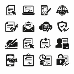 Document and communication icons: secure digital signatures and cloud integration