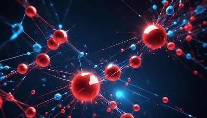 Bunch of red and blue spheres are shown in a blue background