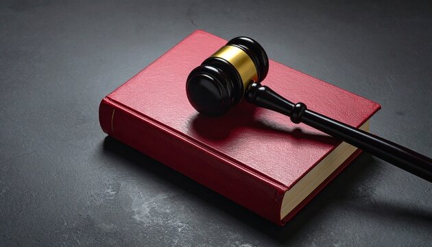 Judge&rsquo;s gavel on red legal book
