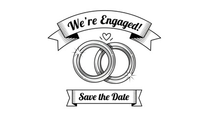 Engaged Couple Wedding Rings Save the Date Illustration