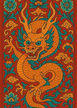 Vibrant dragon floral pattern