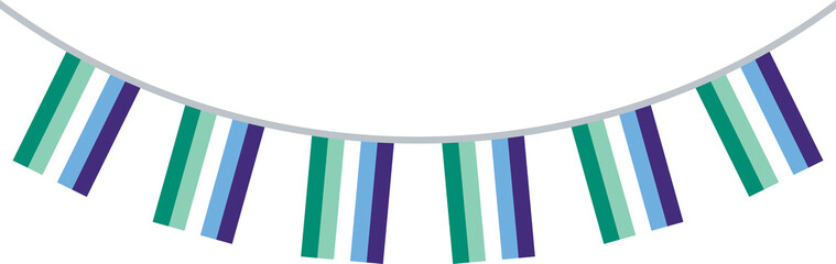  Green, white, blue and purple colored party bunting, as the colors of the gay man flag. LGBTQI concept. Flat design illustration.