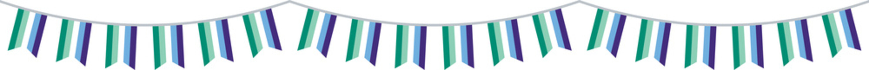  Green, white, blue and purple colored party bunting, as the colors of the gay man flag. LGBTQI concept. Flat design illustration.