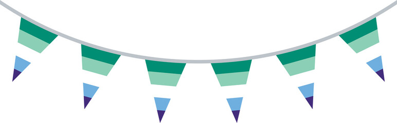  Green, white, blue and purple colored party bunting, as the colors of the gay man flag. LGBTQI concept. Flat design illustration.