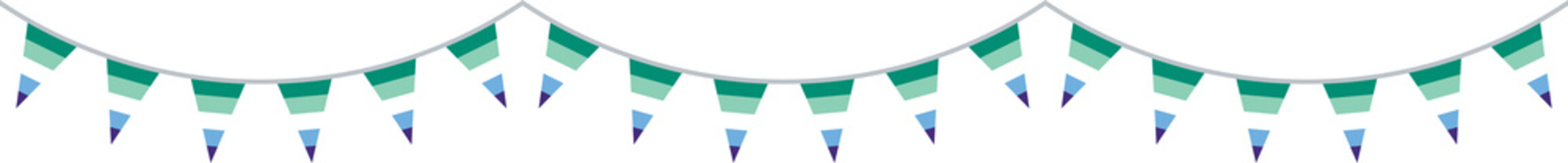  Green, white, blue and purple colored party bunting, as the colors of the gay man flag. LGBTQI concept. Flat design illustration.