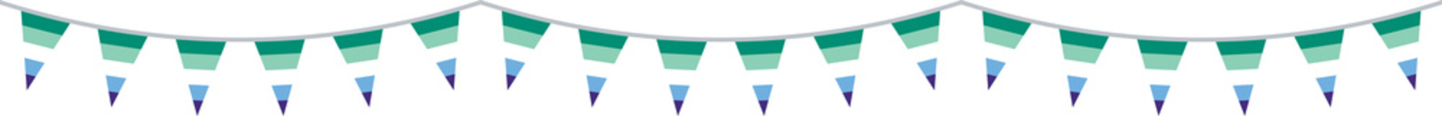  Green, white, blue and purple colored party bunting, as the colors of the gay man flag. LGBTQI concept. Flat design illustration.