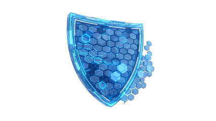 Blue shield icon with hexagons isolated on Transparent Background