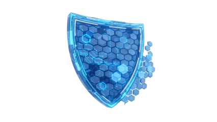 Blue shield icon with hexagons isolated on Transparent Background