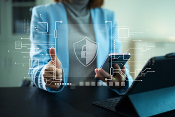 Cybersecurity warning concept with digital alert interface, highlighting data risk, privacy threats, secure systems, compliance, and modern business technology.