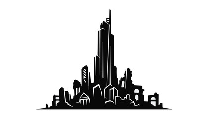 Obraz premium Stylized silhouette of a futuristic city skyline with ancient ruins