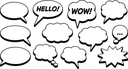 Obraz premium Collection of Comic Style Speech and Thought Bubbles, vector, illustration, silhouette.