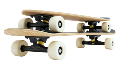 Two Wooden Skateboards with Cream Wheels
