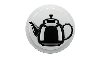 Obraz premium Glossy black teapot on a grey circular background