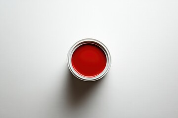 Bright red paint can against clean white backdrop, showcasing vi