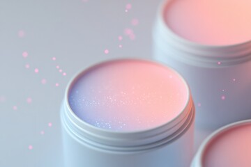 Soft pastel hues blend in open paint containers, suggesting crea