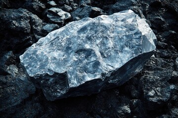Translucent mineral rock glimmers under natural light, showcasin