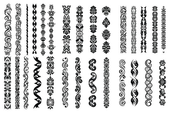 Ornate Filigree Vertical Border Collection Graphic Design Divider Element Set