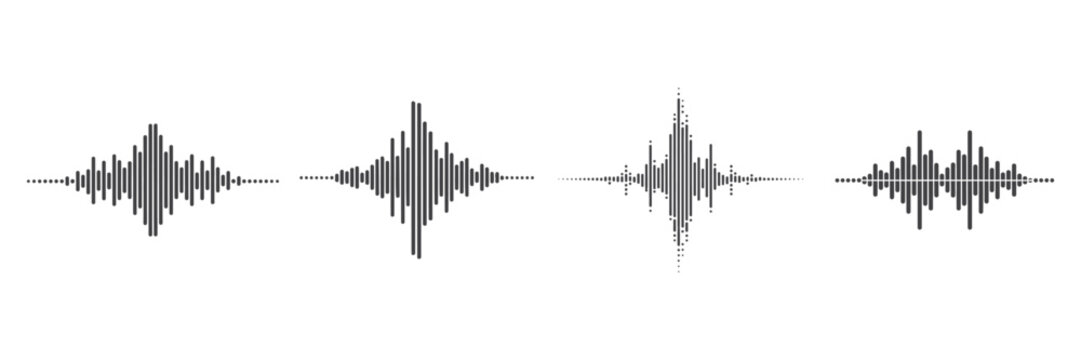 Sound Waves and Audio Frequency Equalizer Bars Set Minimalist Digital Signal Visualization