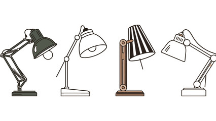 Fototapeta premium A set of four different desk lamps on a white background