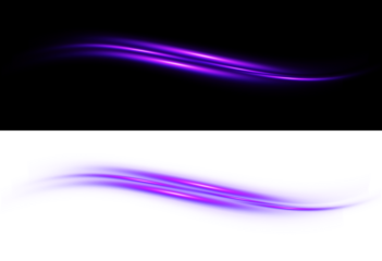 Purple light streaks background effect abstract curved lines with glow and blur on black and transparent background for design