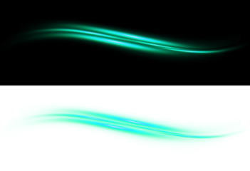 Cyan light streaks background effect abstract curved lines with glow and blur on black and transparent background for design