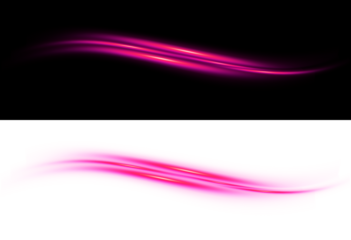 Pink light streaks background effect abstract curved lines with glow and blur on black and transparent background for design