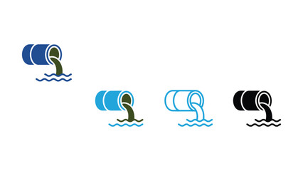 Four oil drums leaking into water in different colors and styles