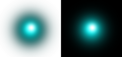 Turquoise glowing light effect with radial gradient transparency and bright teal flare center isolated on transparent background for web