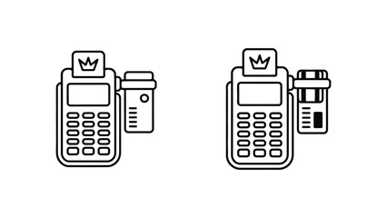 Two electronic payment terminals with card readers and receipts