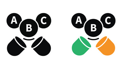 A colorful graphic design featuring letters and shapes on a white background