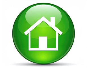 Glossy green home icon on white
