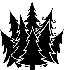 Obraz premium Evergreen Pine Tree Silhouette Collection Isolated on White Background