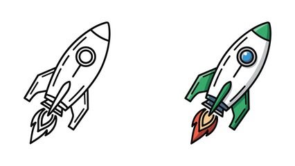 Simple rocket ship illustration with fire