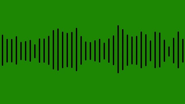 A stark black sound wave featuring vertical bars of varying lengths on a solid green background symbolizing audio signals or digital sound patterns
