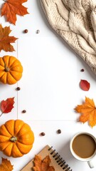 Autumnal frame with coffee and leaves