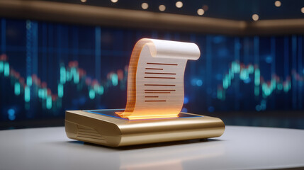 Digital document glowing receipt futuristic scanner with financial chart background conveying