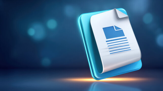 Digital document icon on blue background glowing modern interface