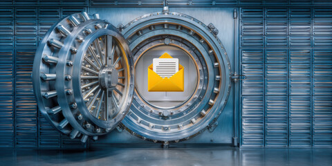 Digital document secure vault with envelope and letter symbol conveying privacy and protection