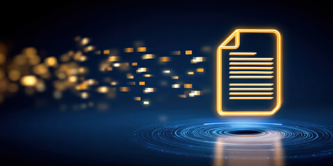 Digital document glowing file icon over futuristic data vortex conveying secure file transfer