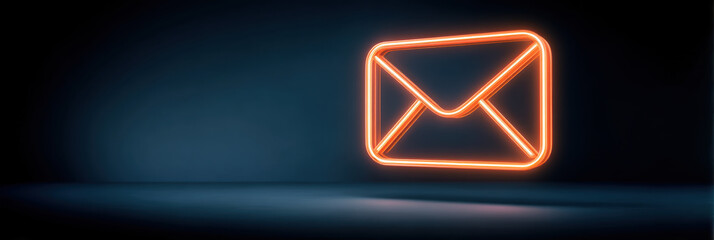 Neon envelope digital document glowing dark background conveying modern communication and urgency