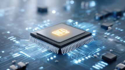 Digital document microchip glowing file icon circuit board conveying secure data storage