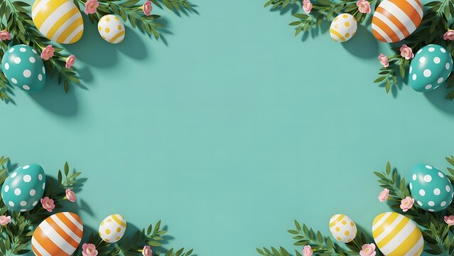 Easter eggs and florals on pastel background easter celebration