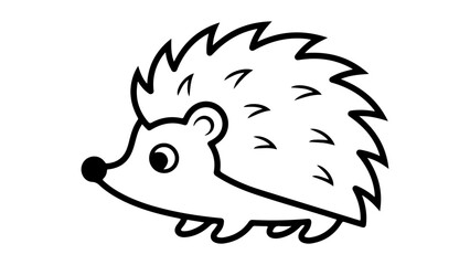 Friendly black-and-white hedgehog line drawing in side profile, ideal for kids coloring pages © Giorgi