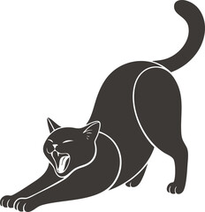 Stretching black cat hiss