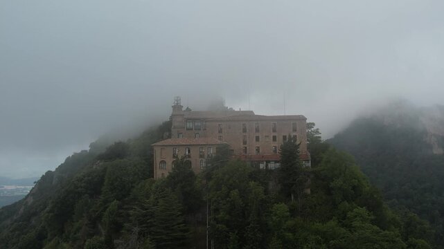 Aerial drone footage of Santuario de Queralt in Berga, Catalonia, Spain. High quality 4k footage