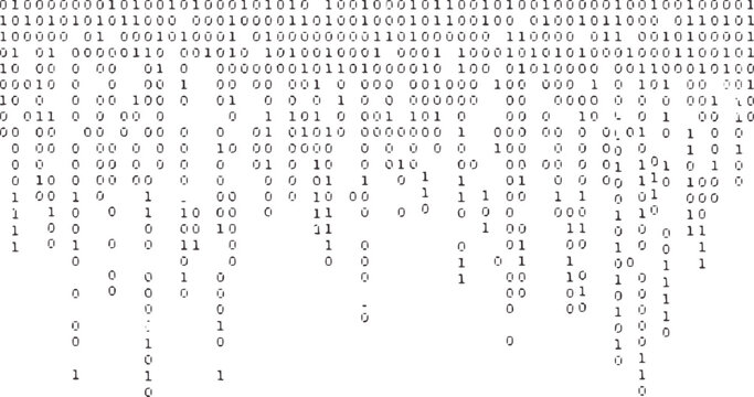 Binary code data stream with scattered ones and zeros digital