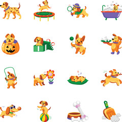 Set of Dogs and Mascot Flat Style Icons 
