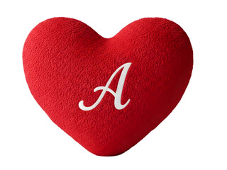 Red heart shaped pillow with letter a