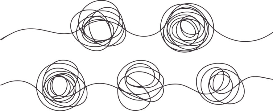 Dark gray continuous line of five tangled scribbles abstract