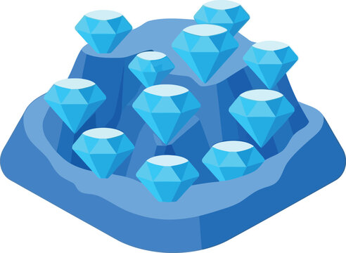 A flat icon art of a geological deposite featuring diamonds in a 3D isometric viewpoint